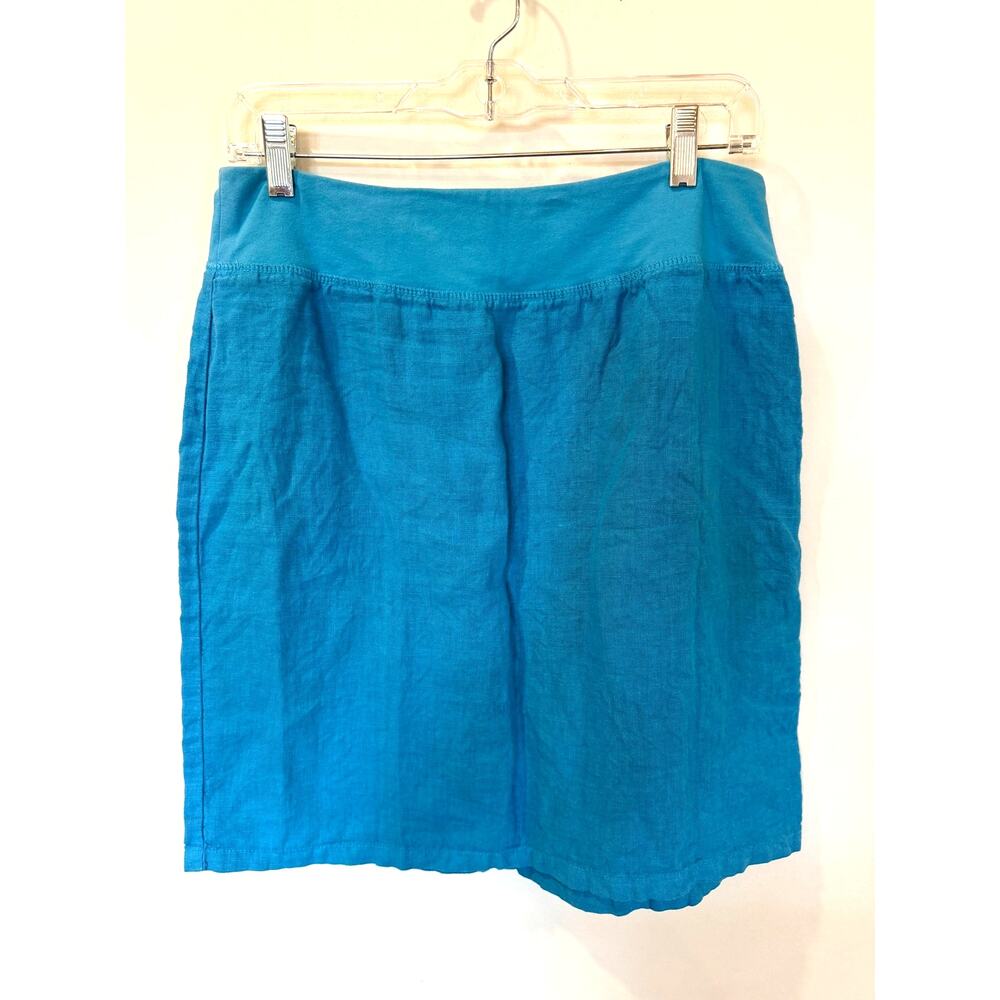 Cut Loose 100% linen mini skirt teal M elastic waist cottagecore breathable